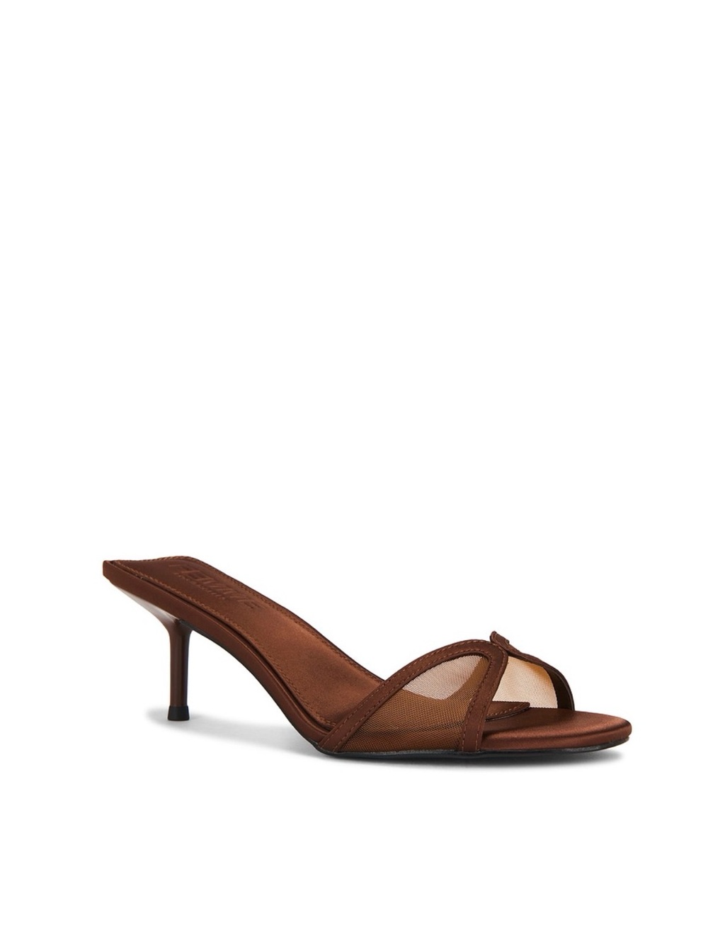 LA FEMME MONACO SLIPPER. 
Brown Mesh Slide Kitten Heel Mule